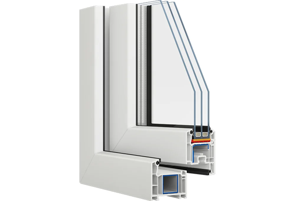 Разрез профиля VEKA Softline 70 Срез профиля VEKA Softline 70: 5 камер, монтажная ширина 70 мм