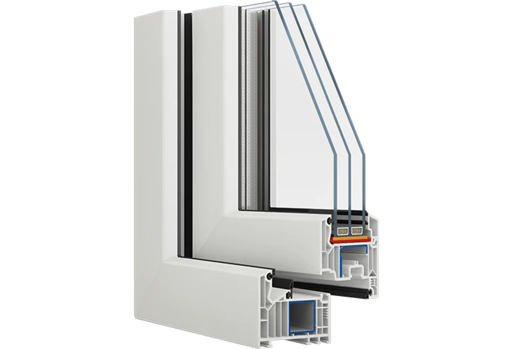 Разрез профиля VEKA Softline 82 Срез профиля VEKA Softline 82: 7 камер, монтажная ширина 82 мм